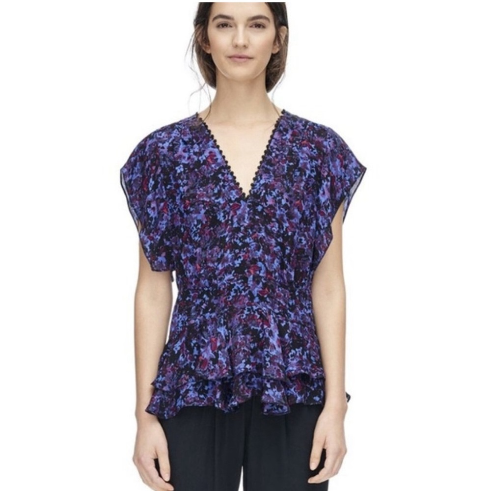 Rebecca Taylor Purple Drapes Bouquet Rhapsody 100% Silk Blouse - Size 4 - EUC!